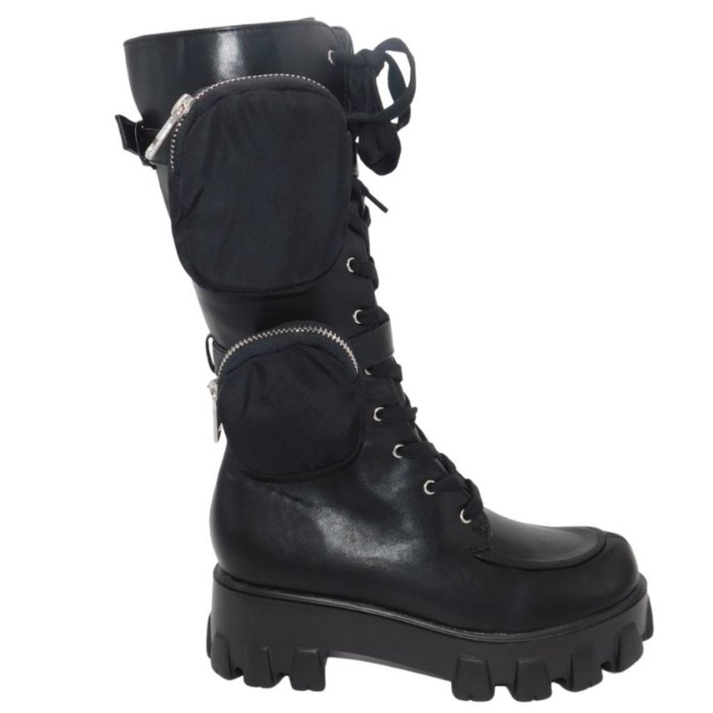 Women's Chunky Heel Combat Boots w/Dual Pouches
